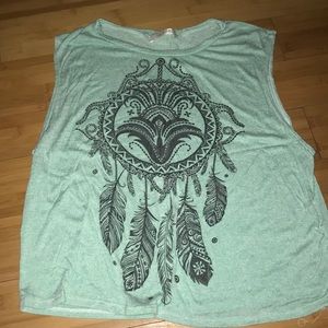 Turquoise muscle tee with dream catcher design